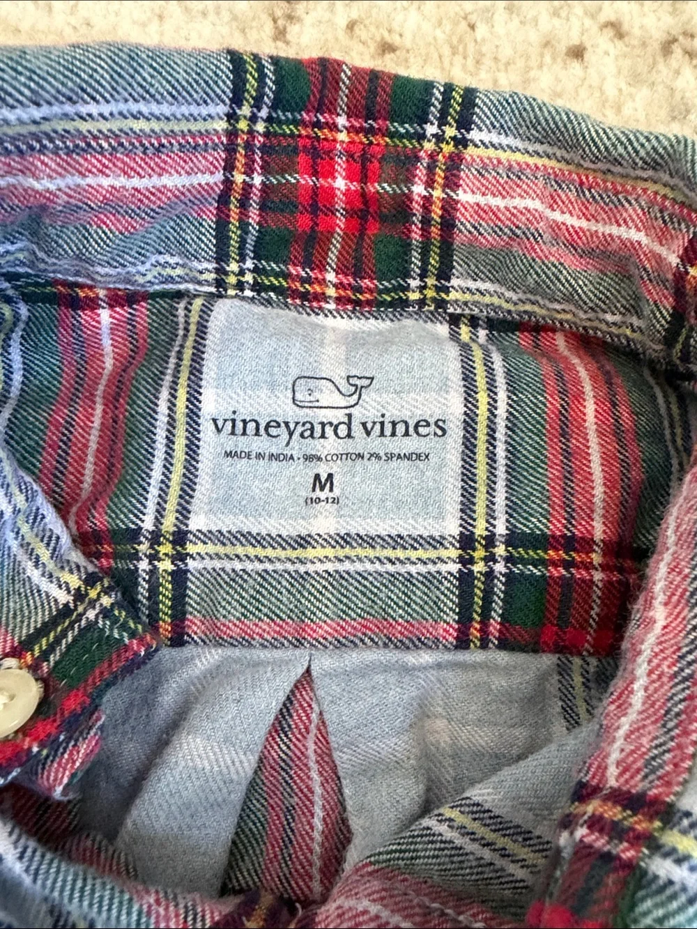Vineyard Vines Kids Plaid Button-Down Shirt in Light Blue, Red and Green